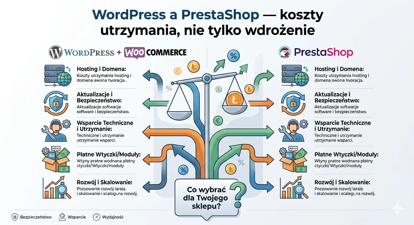 WordPress a PrestaShop — koszty utrzymania, nie tylko wdrożenie